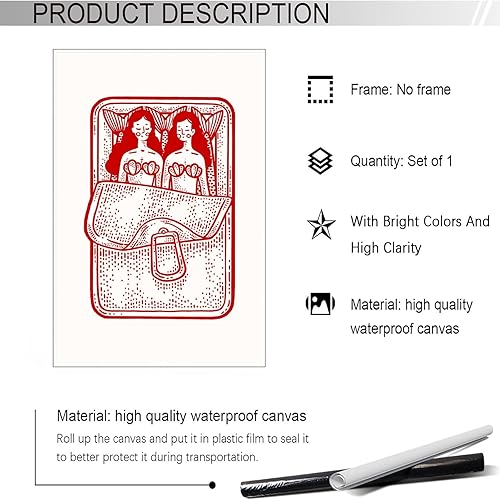 Miniatura 2 de Póster vintage de sirena de los años 90, divertido y creativo de sirena roja acostada en la caja, lienzo de arte para pared, retro, abstracto, abre