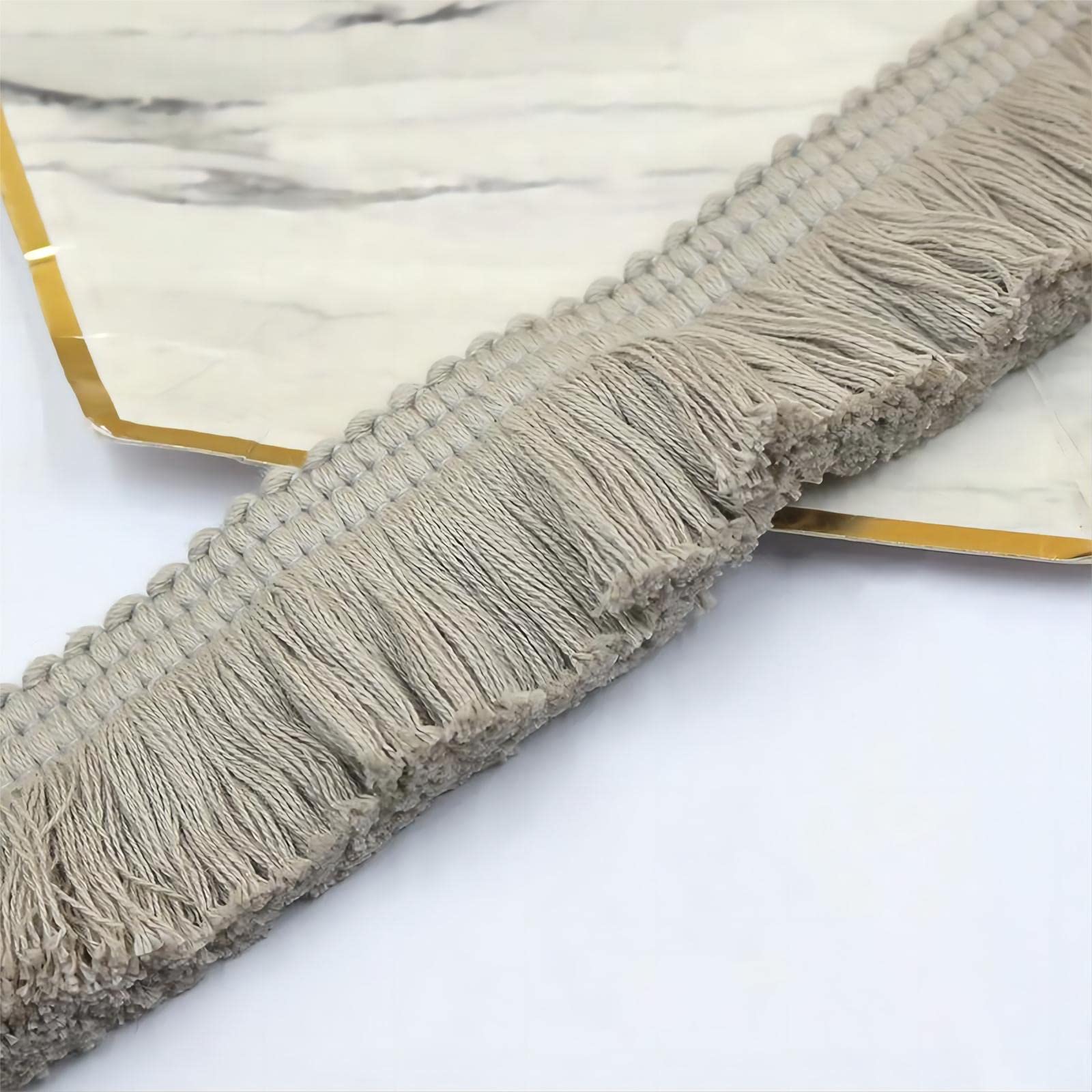 6 Meters 3.8cm Fringe Tassel Trim Macrame Tassel Ribbon Lace Trim Cotton Tassel Lace Edging Trim Ribbon Fabric Fringe Trim for Clothes Curtain Blanket Hammock Umbrella Decor Sewing (Light Gray)
