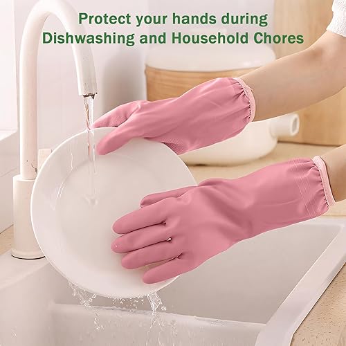 Miniatura 4 de KAQ Guantes de limpieza de goma para cocina 3 pares de guantes reutilizables para lavar platos con forro de algodón