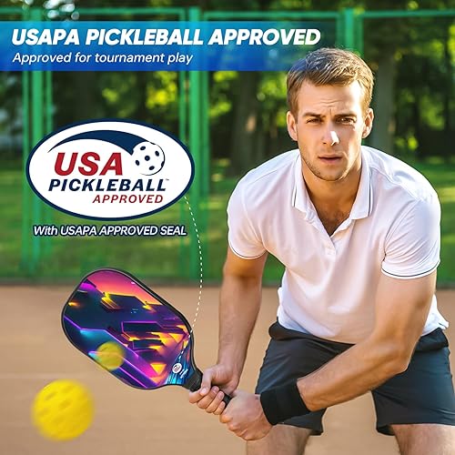 Miniatura 9 de Paletas de pickleball - Juego de 2 palas de pickleball de fibra de vidrio, raquetas de pickleball aprobadas por USAPA, paquete de 2 con 4 bolas de