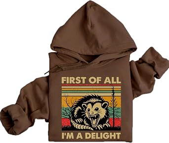 First Of All Im A Delight Hoodie Funny Im A Delight Sarcastic Sweatshirt Pullover Tops Streetwear Brown, Medium