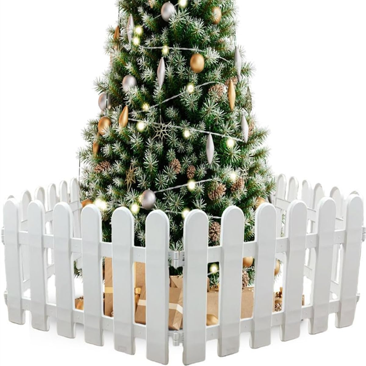 Christmas Tree Fence,4pcs White Plastic Picket Fence for Miniature Home Garden Christmas Xmas Tree Wedding Party Decoration