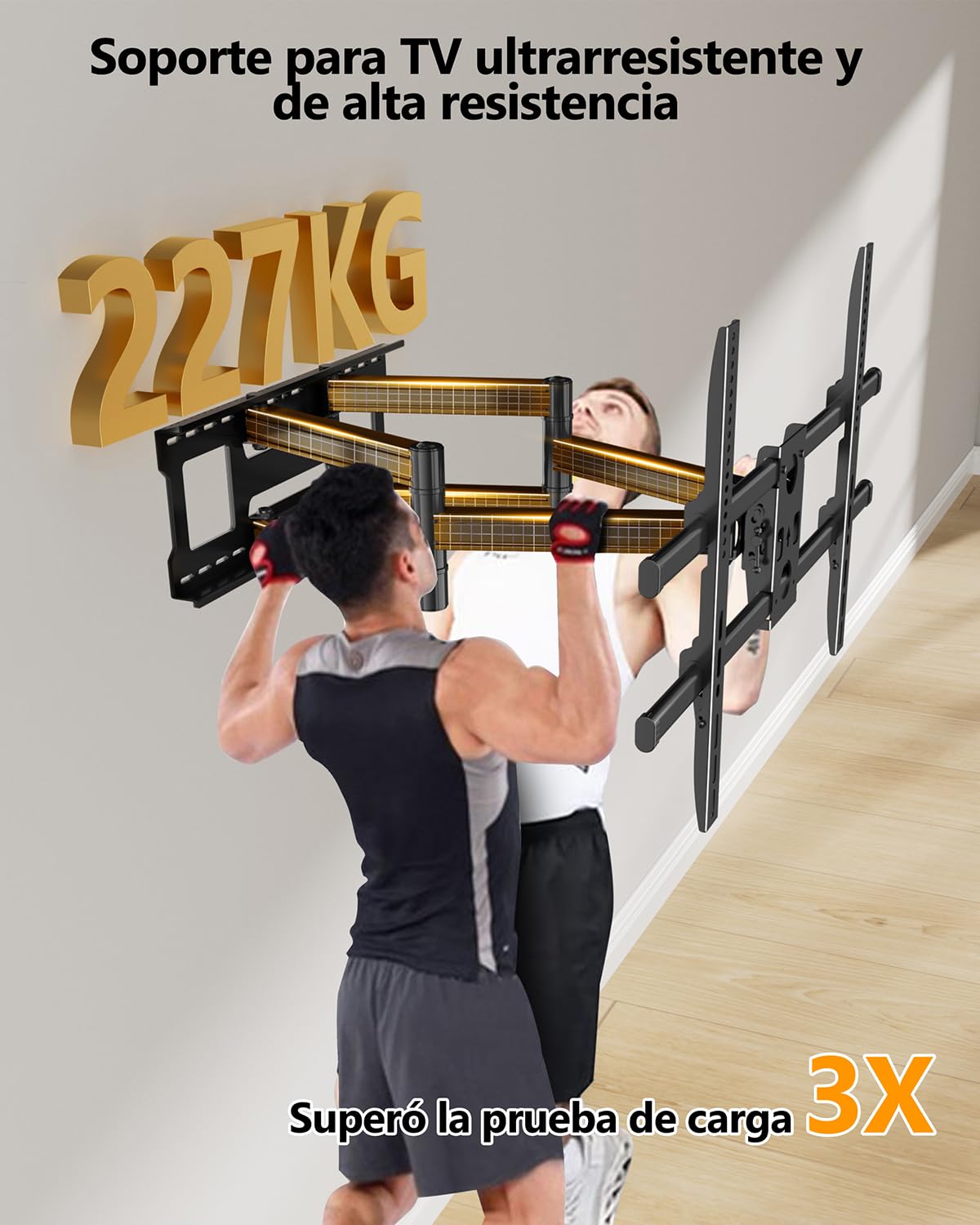 Soporte TV Pared para Pantallas Planos y Curvos de 60-120 Pulgadas, Soporte Pared TV Movimiento Completo Inclinable y Giratorio con Brazos Dobles, Máximo VESA 1000x600 mm hasta 125 kg