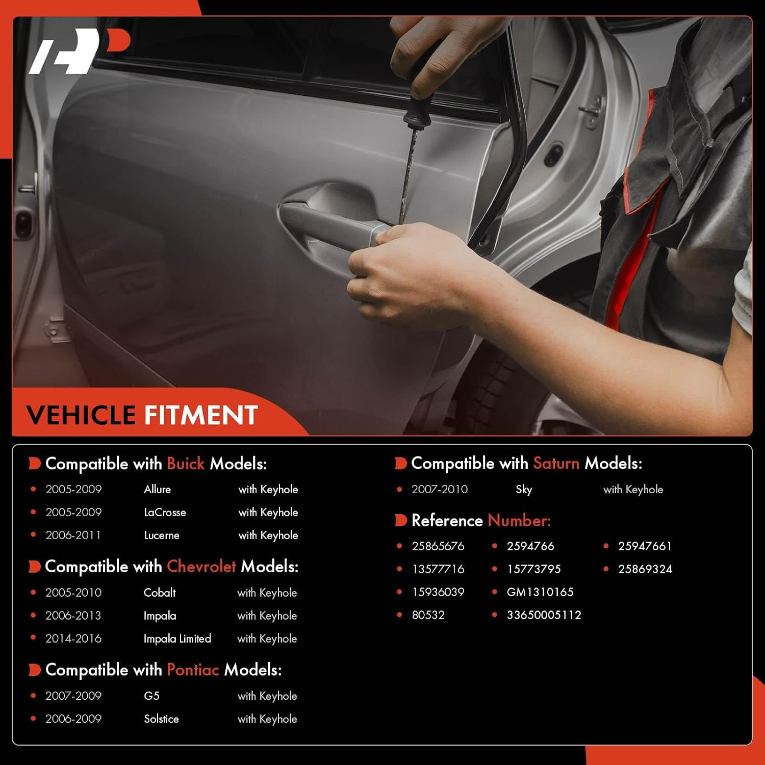 A-Premium Front Driver Side Exterior Door Handle with Keyhole Compatible with Chevrolet Impala, Impala Limited, Cobalt & Buick Lacrosse, Lucerne, Allure & Pontiac G5, Solstice & Saturn Sky, Chrome