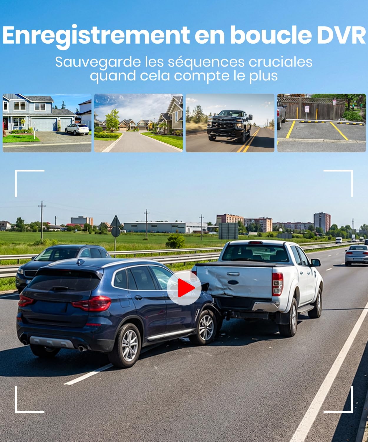 AUTO-VOX Double Caméra de Recul sans Fil Solaire 6", Écran HD 16:9