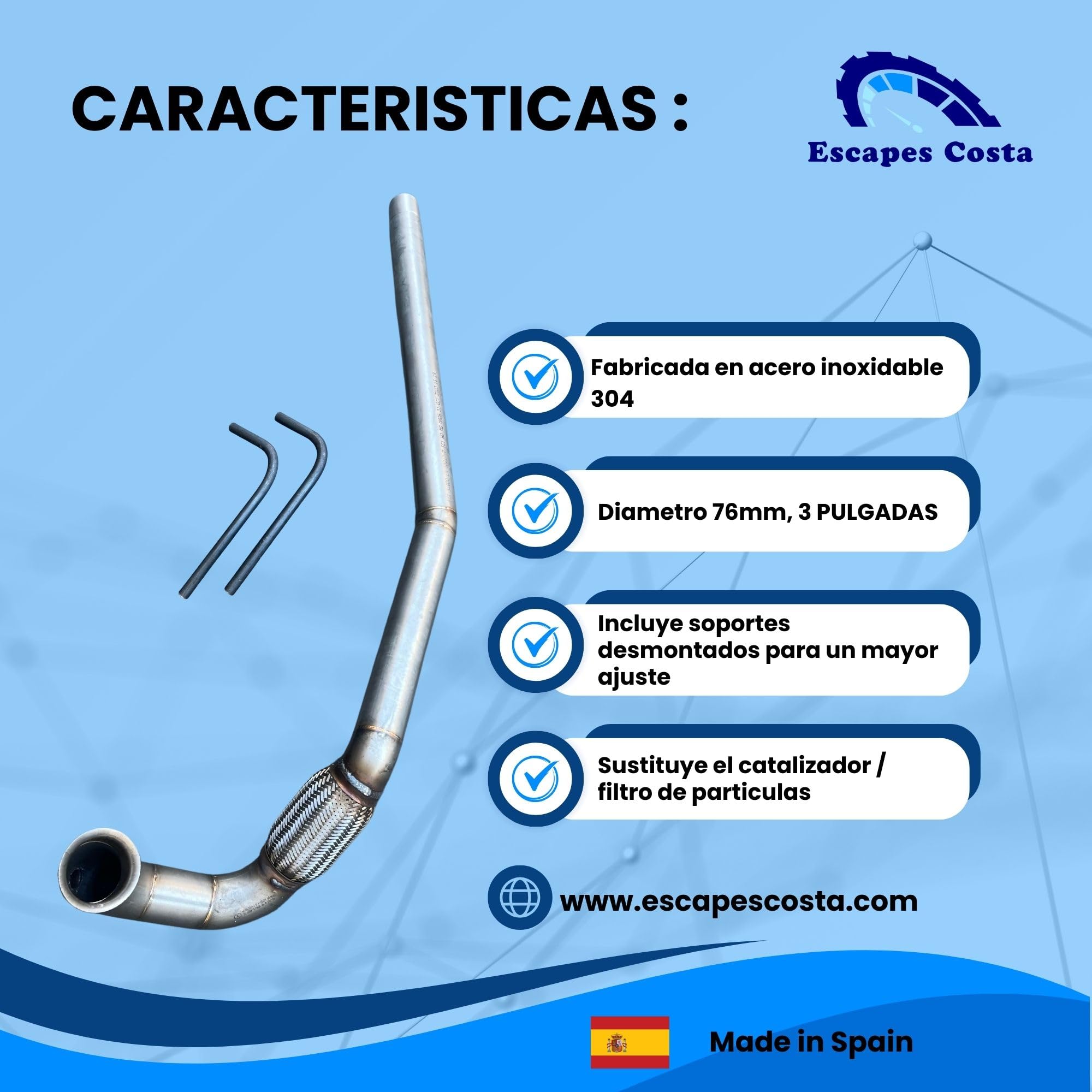 Downpipe compatibile con Golf V, VI, Audi A3, Leon 1P - Downpipe 1.9 tdi, 2.0tdi BMN - Downpipe 304 - Downpipe 3" (76mm)