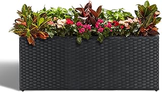 Large Rectangular Block Planter Box Handmade Wicker Tall Planters for Outdoor Plants with Removable Liners Modern Planter for Indoor Outdoor Patio Deck - Black, 36''x12''x16''