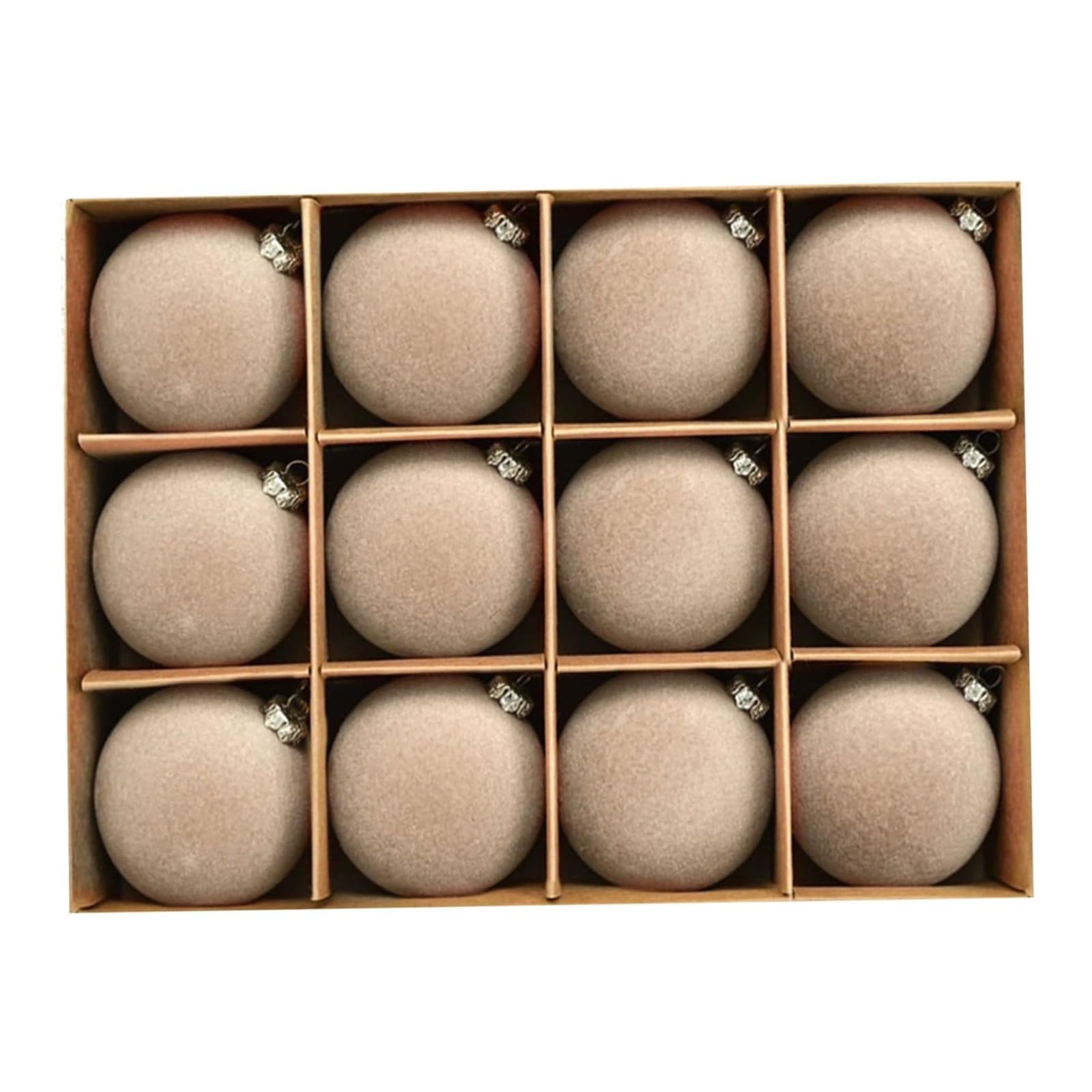 Maritown A-Beige 2# 12Pcs Velvet Christmas Baubles 6Cm Flocked Shatterproof Velvet Baubles Plastic Xmas Ball Decorative Hanging Ornaments For Christmas Tree Decorations (, 6Cm)