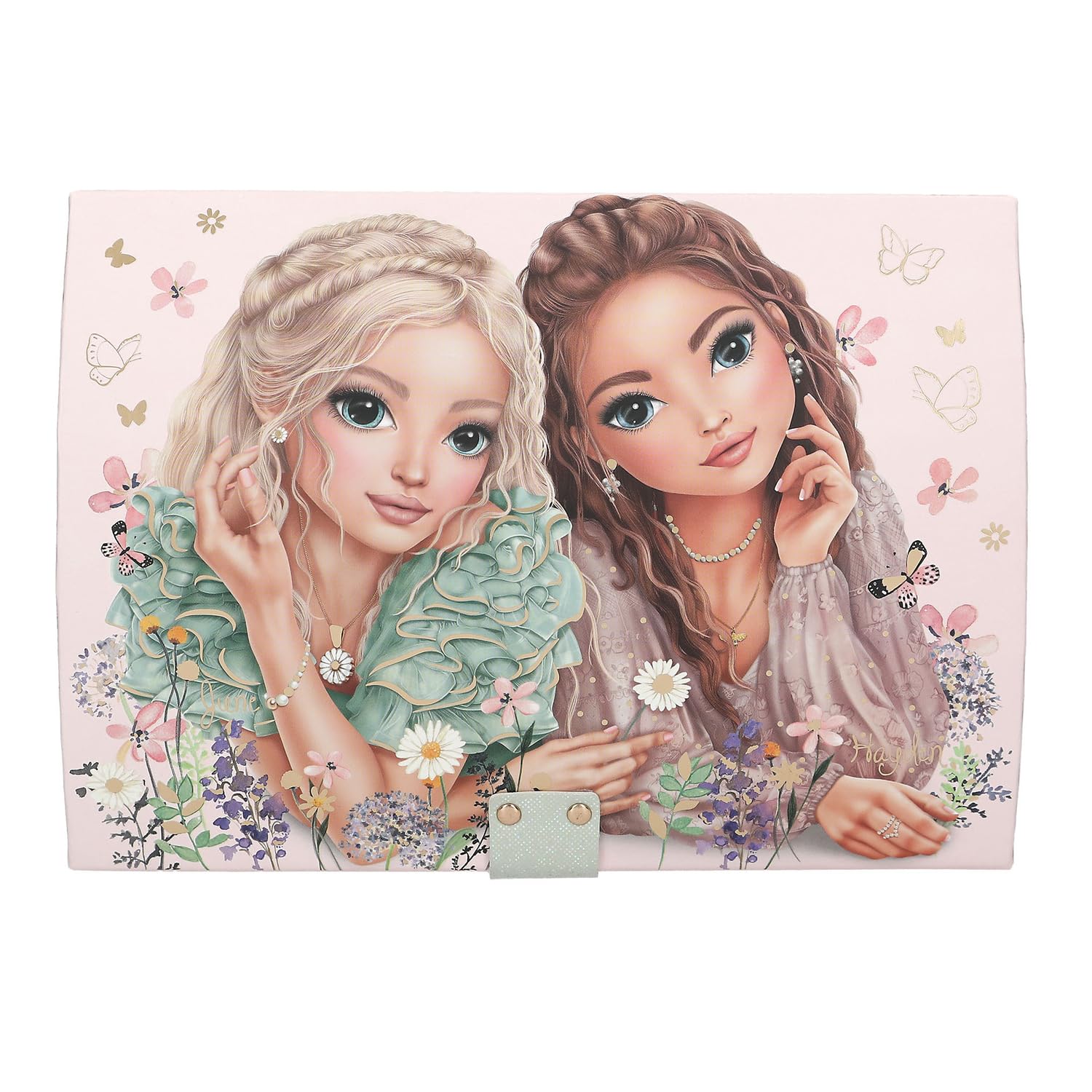 Depesche TOPModel Summer Feeling 13579 Large Jewellery Box in Pink with Model Motif and Floral Details, Jewellery Box with Code, Sound and Mirror