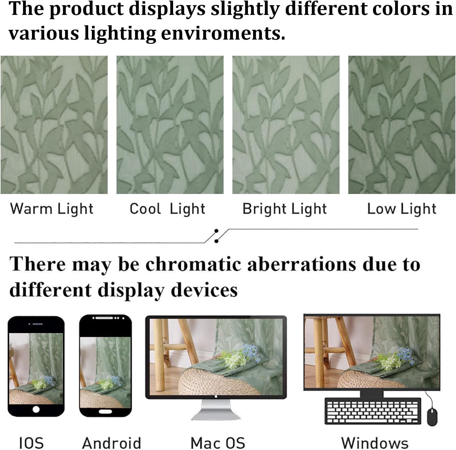 Lecloud Leia 14 Inch Sage Valance for Window Green Sheer Curtains 2 PCS, Jacquard Texture Leaves Semi Voile Living Room Curtain for Small Window, Dual Rod Pockets Bedroom Kitchen Valance, 38W x 14L - Image 5