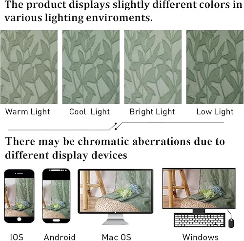 Vista 4 de Lecloud Leia 14 Inch Sage Valance for Window Green Sheer Curtains 2 PCS, Jacquard Texture Leaves Semi Voile Living Room Curtain for Small Window