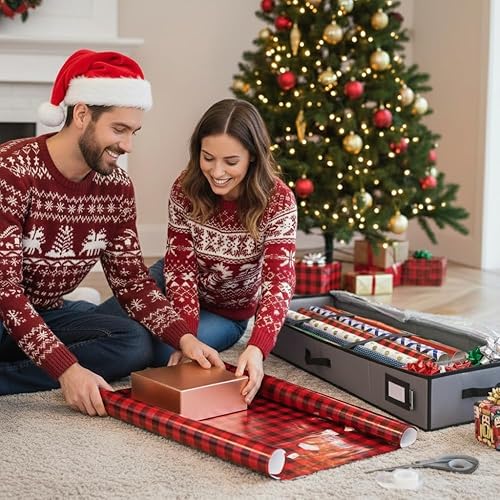 Miniatura 2 de HOLDN' STORAGE Contenedor de almacenamiento de papel de regalo de alta calidad, duradero 600D a prueba de desgarros, se adapta a 27 rollos de papel