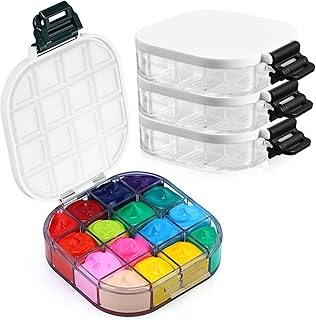 4 Pcs Airtight Paint Storage Palette Box Portable 16 Well Palette Box Gouache Palette Paint Palette with Lid Paint Tray Mini Watercolor Palette for Watercolor Gouache Oil Paint Acrylic Art