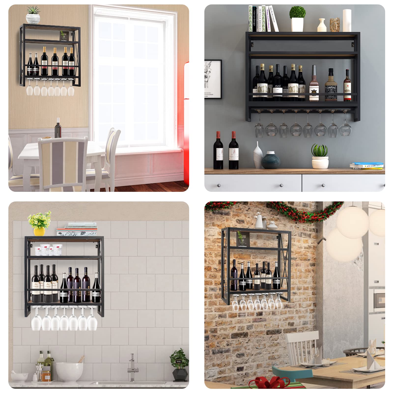 Todeco Étagère à Vin Murale avec Porte-Verres, 12 Bouteilles, Casier à Vin