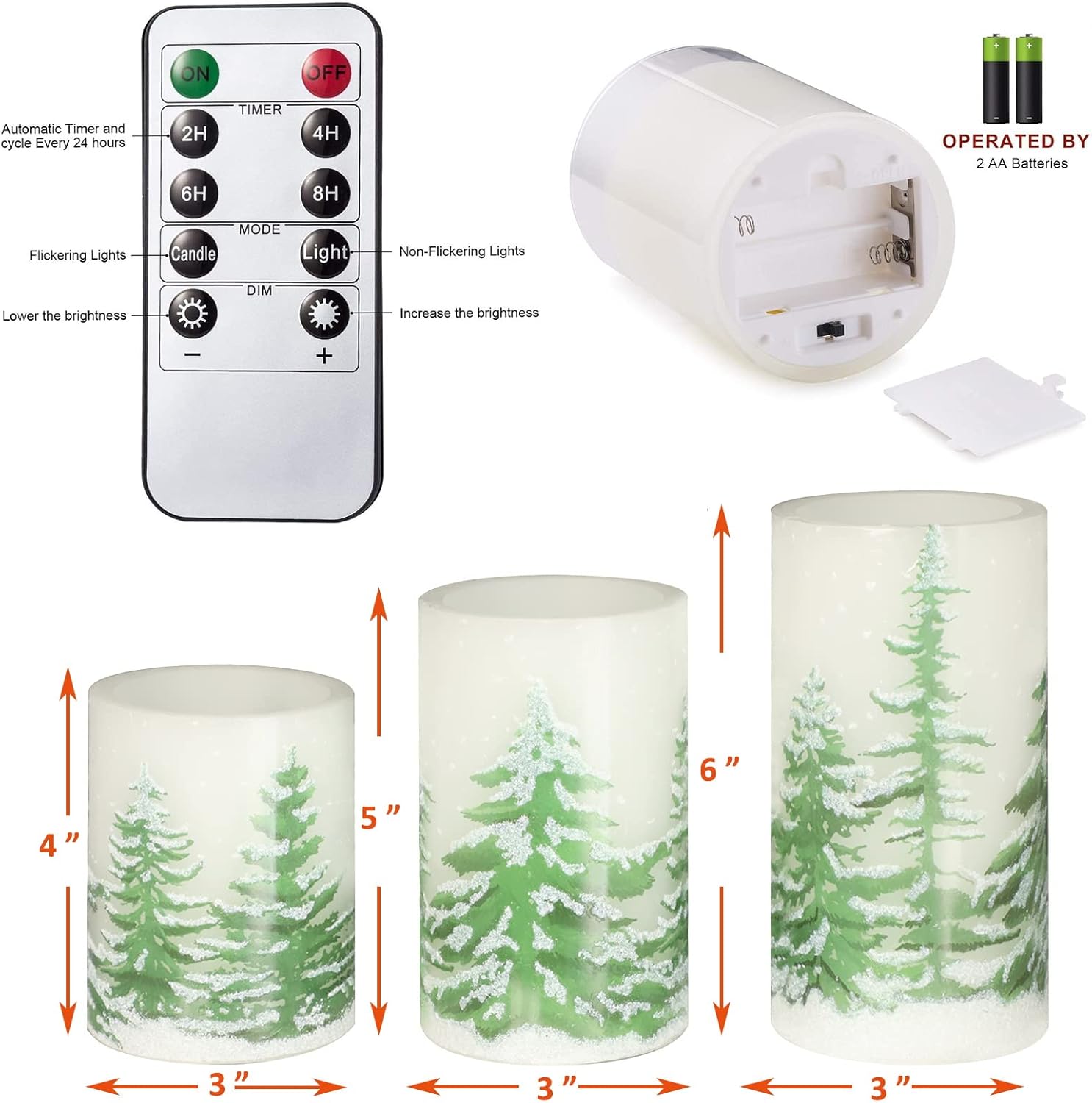 MELTONE Christmas Tree Flameless Candles with Remote Real Wax Flickering Battery Operated Candles - Home Party Holiday Decorations - Set of 3