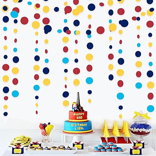 Miniatura 5 de Decoración de fiesta de color rojo, azul y amarillo, guirnalda de lunares circulares de papel colgante para carnaval, circo, payaso, fiesta,