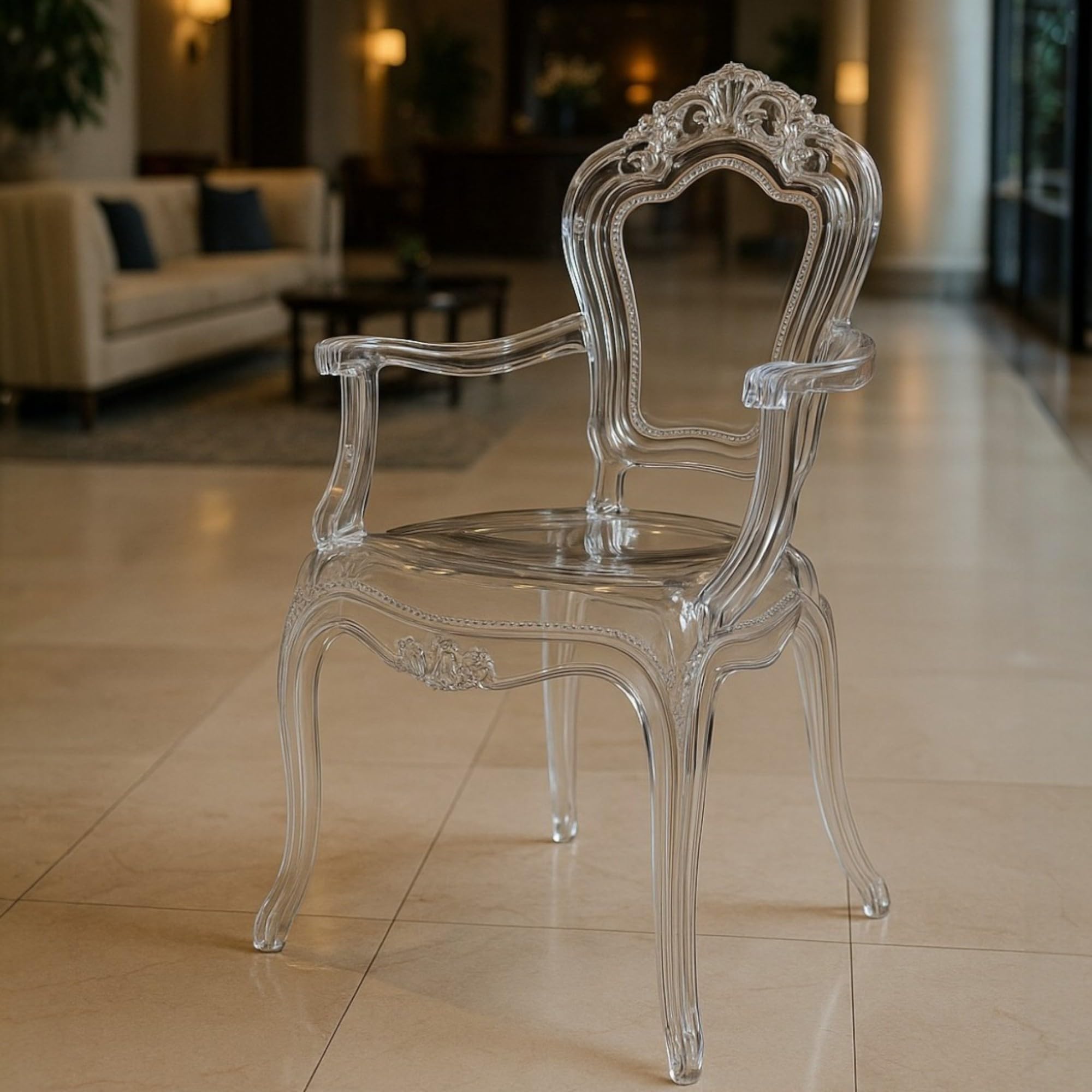 Biscottini Stühle aus transparentem Polycarbonat – Küchenstuhl Wohnzimmer 53 x 49 x 97,5 cm – Barock-Stühle Esszimmer Schlafzimmer – Sessel aus Kunststoff für den Außenbereich, modern, Hochzeit
