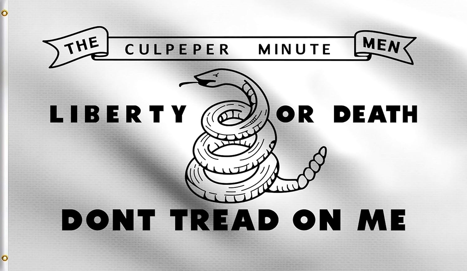 DMSE Gadsden Culpeper Liberty Or Death Minute Men White Black Flag 3X5 Ft Foot 100% Polyester 100D Flag UV Resistant (3'X5' Ft Foot)