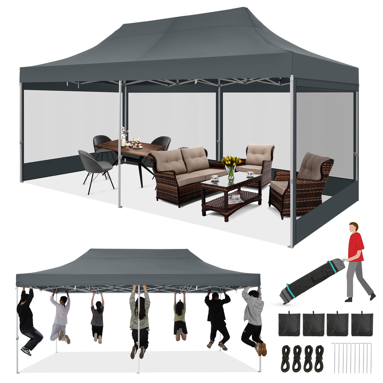 COBIZI Heavy Duty Pop Up Canopy Tent for Outdoor Parties and Events | Commercial Gazebo with Mosquito Netting and 6 Side