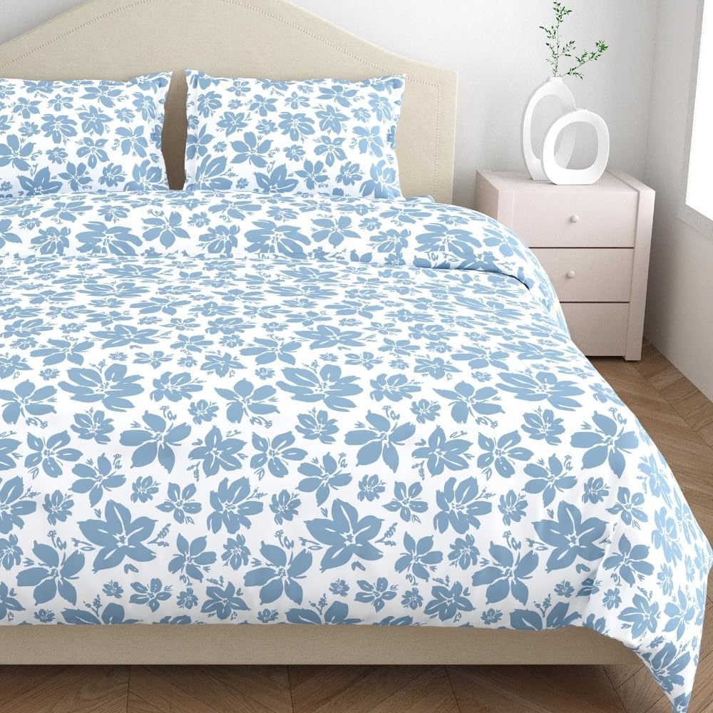 haus & kinder Bed Sheet Double Bed 144 TC Pure Cotton Bedsheet for Double Bed Queen Size 100% Cotton Bedsheet Bedding Set – 1 Bedsheet and 2 Pillow Cover - Meadow Muse