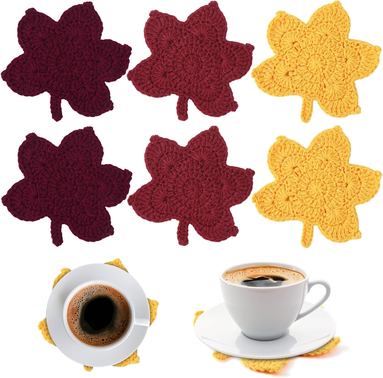 UPINS 6Pcs Pumpkin Crochet Coasters,Fall Themed Drinks Coasters Set