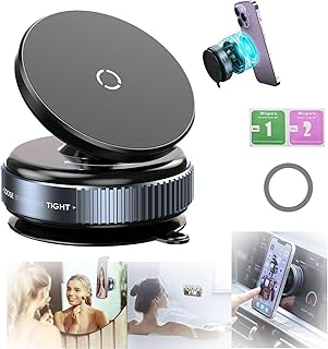 Domiunier 360° Rotation Vacuum Magnetic Suction Cup Phone Mount, Hands-Free Magnetic Car Phone Holder, Hands free suction cup phone holder suitable for Cars/Gyms/Bathrooms/Mirrors/Smooth Surfaces