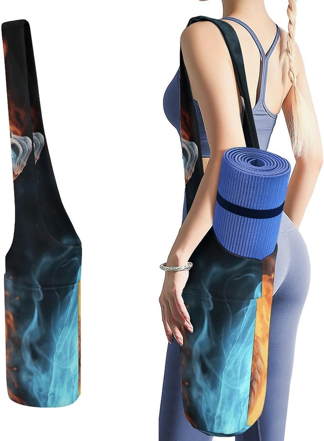 Ice And Fire Dragons Yoga Mat Bag Yoga Backpack Multi Pocket Exercise Yoga Mat Carrier Multi-Functional Storage Bag for Pilates Beach Travel And Everyday Use