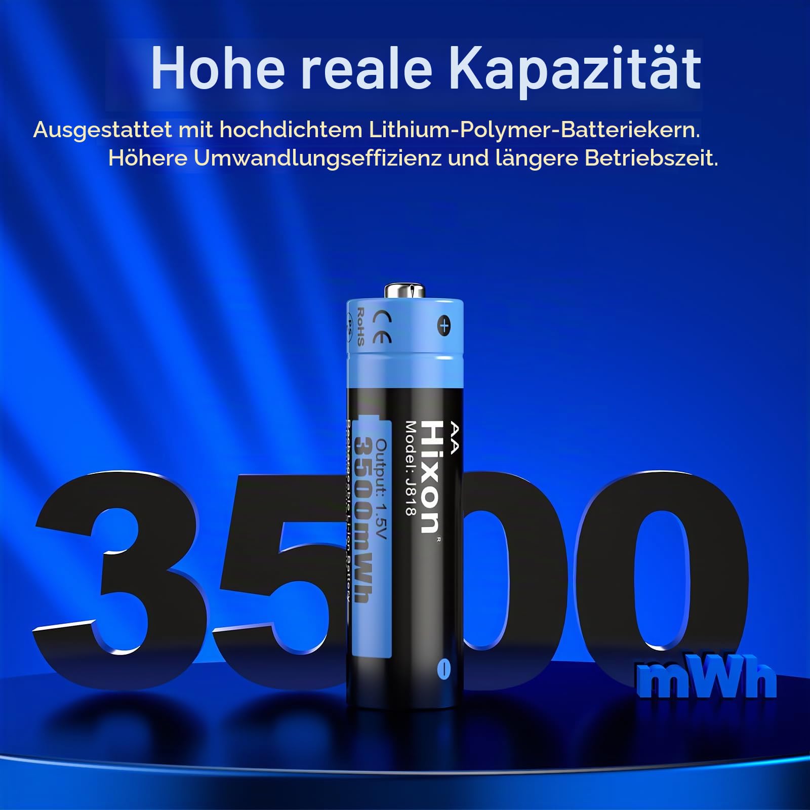 Hixon Wiederaufladbare Lithium Akku AA, 12 Stücken 1.5V Li-Ion AA Akku mit Ladegerät, über 1600 Zyklen und 3500mWh Hohe Reale Kapazität Wiederaufladbare Lithium AA Akku