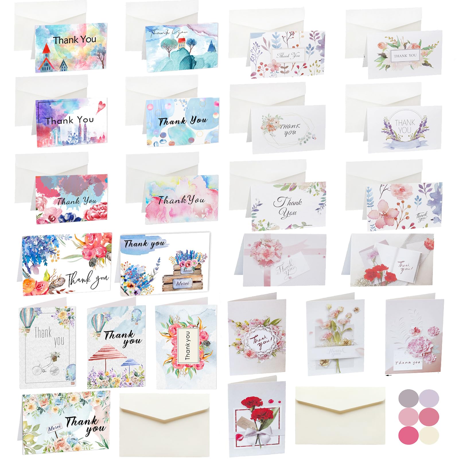 12/24/48 Thank You Cards Multipack With Envelopes - Rainbow