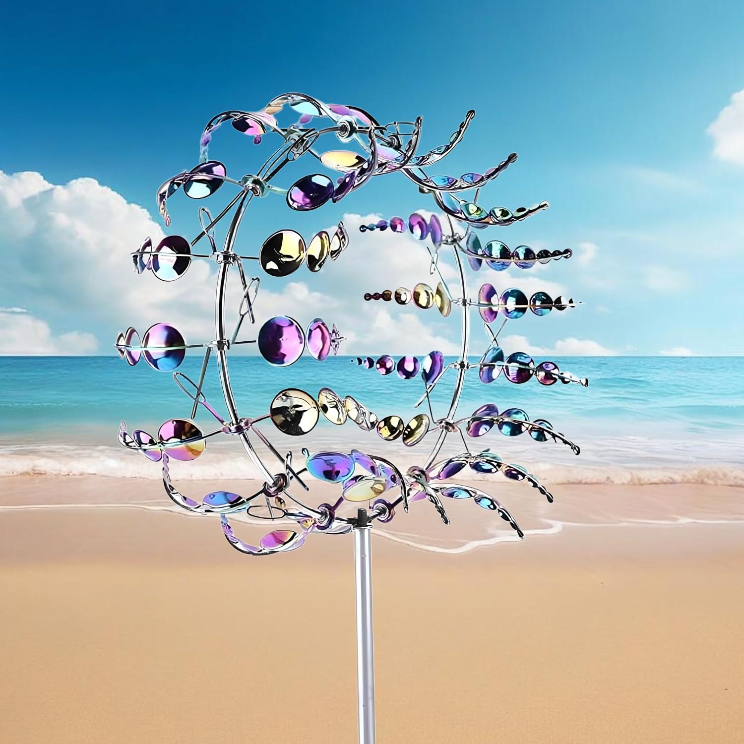 Unique and Magical Metal Windmill, 2Pcs Wind Spinners, 3D Wind Powered Kinetic Sculpture, Stainless Steel Wind Spinners, Wind Mill for Yard and Garden (2PCS-Colorful)