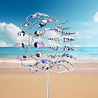 Vista 2 de Molino de viento metálico único y mágico, 2 hilanderos de viento, escultura cinética alimentada por viento 3D, molinos de viento de acero