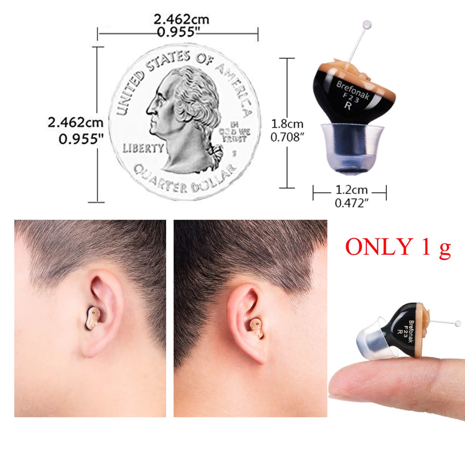 Hearing Amplifier for Seniors Adults Noise-Cancelling - Elderly Listening Assistance Device Products Invisible Voice Sound Amplifiers Hearing Aid Cleaning Brush Included (Black Right)