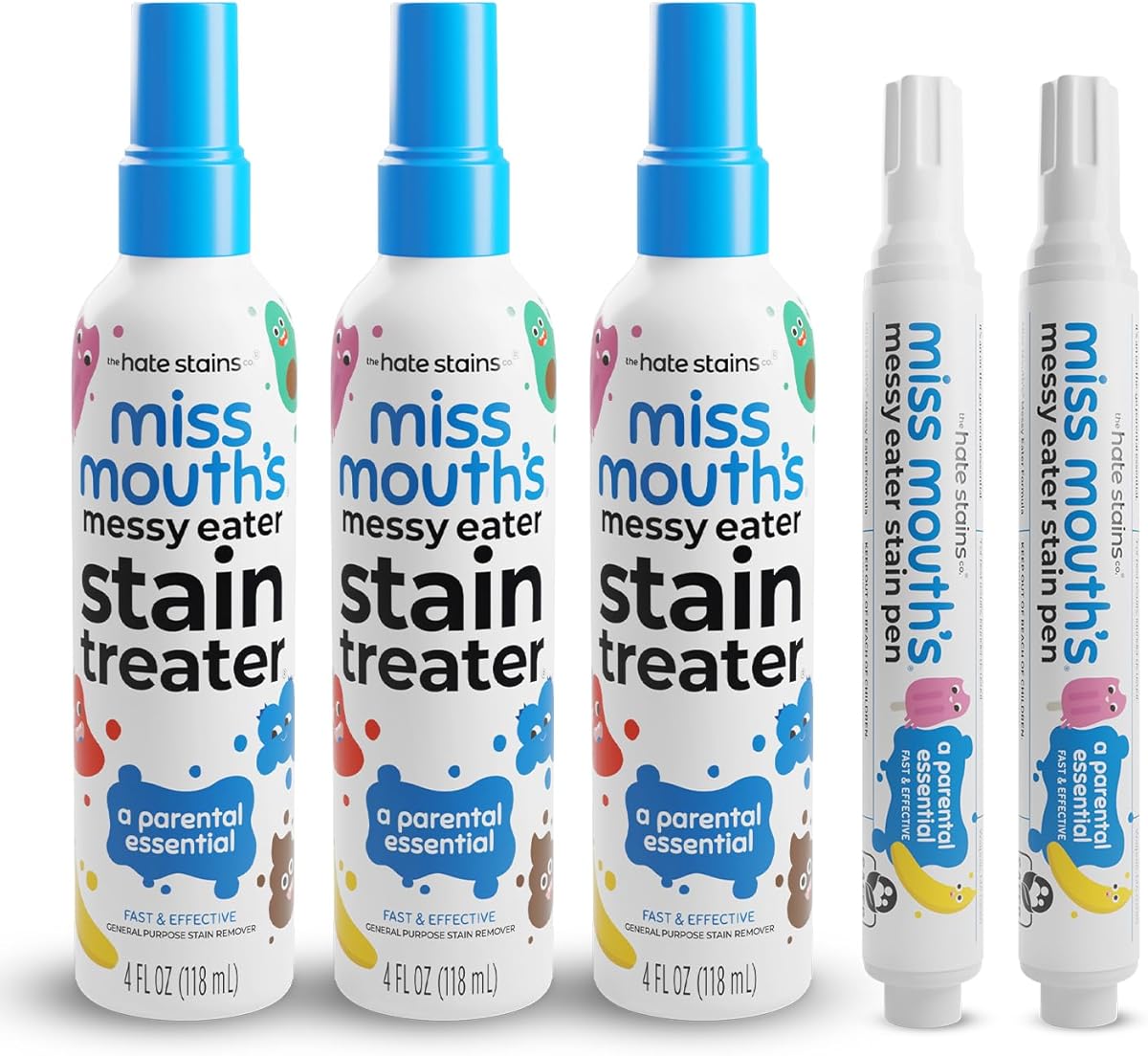 Miss Mouth's Messy Eater Stain Treater Pens and 3 4oz Bottles - On the Go Stain Remover and Pens Newborn & Baby Essentials