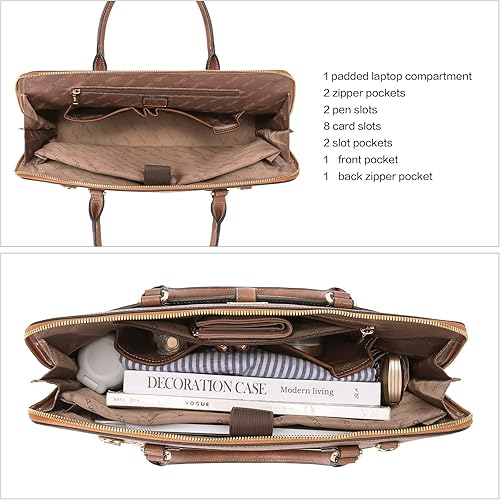 Miniatura 4 de CLUCI Maletín de cuero para mujer 15.6 pulgadas portátil de negocios vintage delgado bolso de hombro de las señoras