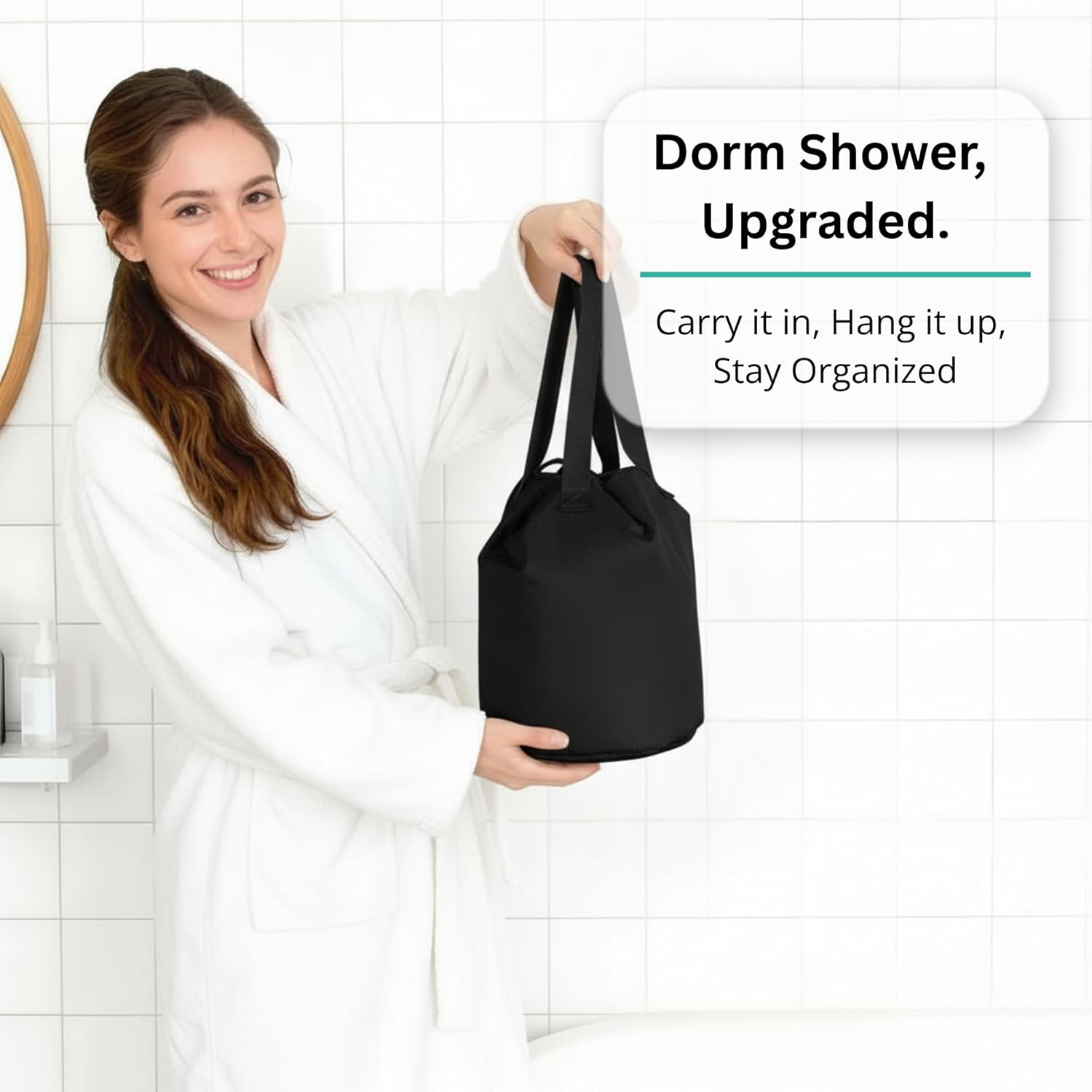 Quick Dry Mesh Shower Caddy for College Dorms – Lightweight Shower Caddy Mesh with Drawstring Top, Breathable Mesh Bottom, and Multiple Pockets with Zippers for Cruise Essentials for Shower (Black)