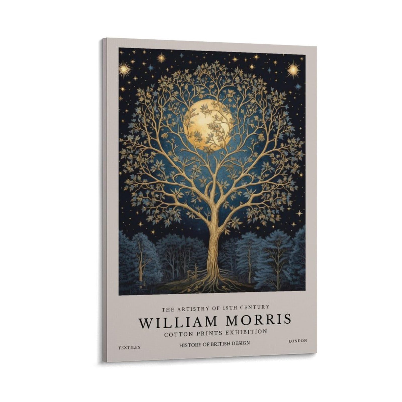 William Morris Vintage Moon Stars Tree Plant Poster Canvas Wall Room Decor Aesthetic School Supplies Paintings 12x18inch(30x45cm)