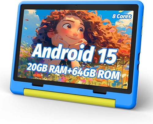URAO Tablet para niños, tablet Android 14 para niños de 10 pulgadas Octa-Core con estuche, 64GB 1TB de tarjeta TF expandible para niños pequeños,