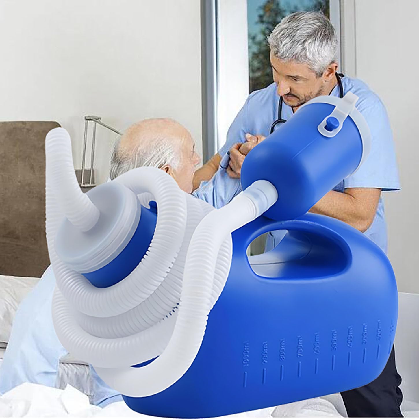 HAILM Hand Held Urinal for Men with Long Tube, Mens Urine Bottles Spill Proof for Beds, Wheelchair, Car, Travel, 1000Ml Reusable Pee Bottle for Men, Urine Collector for Men