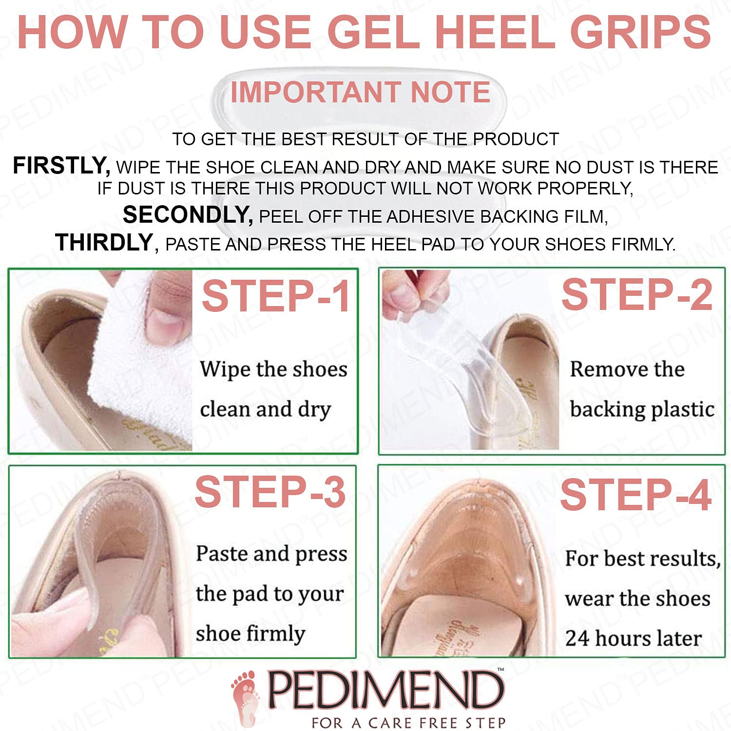 PedimendTM - Cuscinetti per tallone (3 paia, 6 pezzi), per scarpe troppo grandi, in gel, inserti posteriori per aggiungere volume extra, proteggono da scivolamenti e sfregamenti, rimangono fermi e