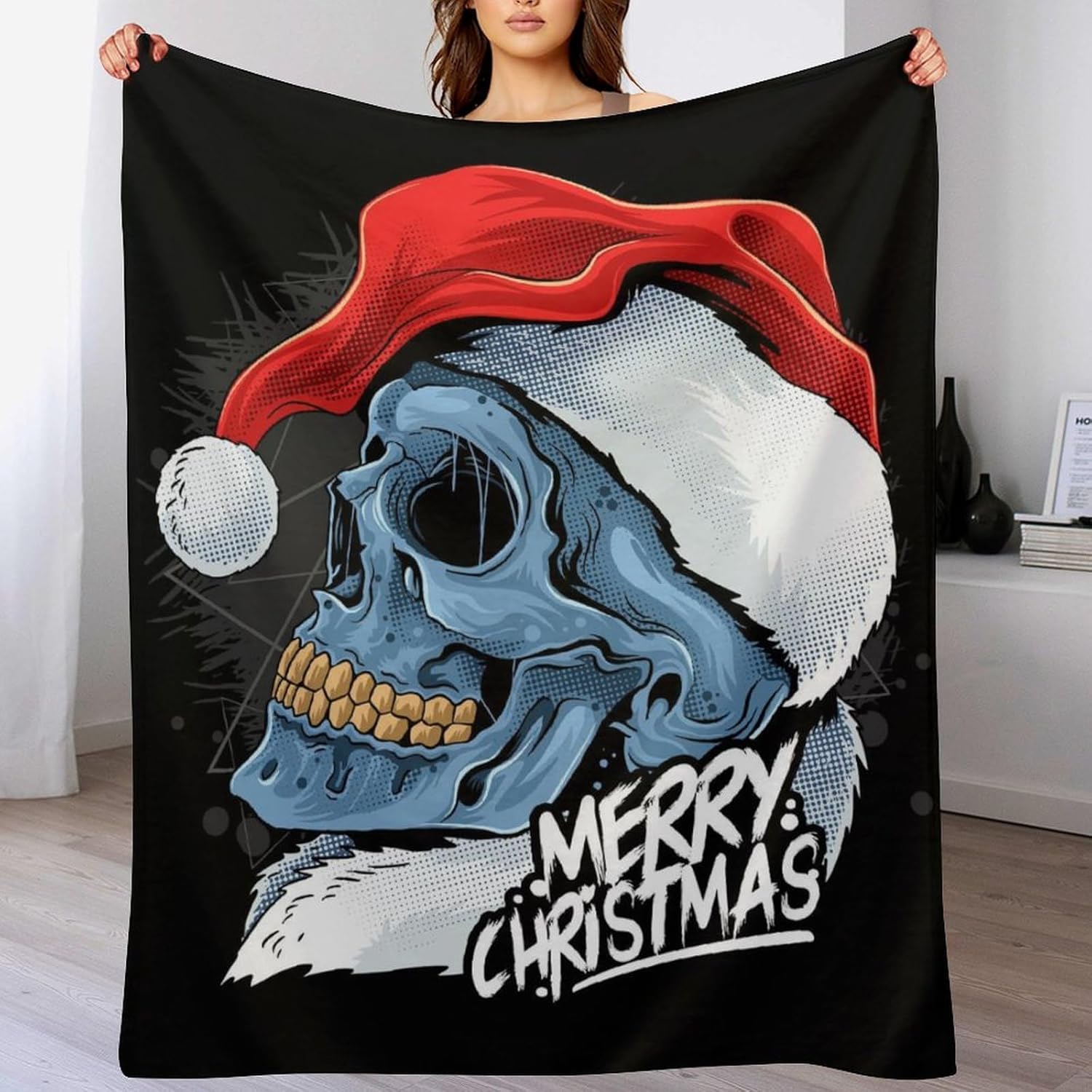 Christmas Printed Blanket Super Soft Flannel Fleece Cozy Blankets for Bed,Sofa,Couch,Gifts for Women Men,Camping and Travel Warm Fuzzy Blanket for All Season (Skull, 50" x60)