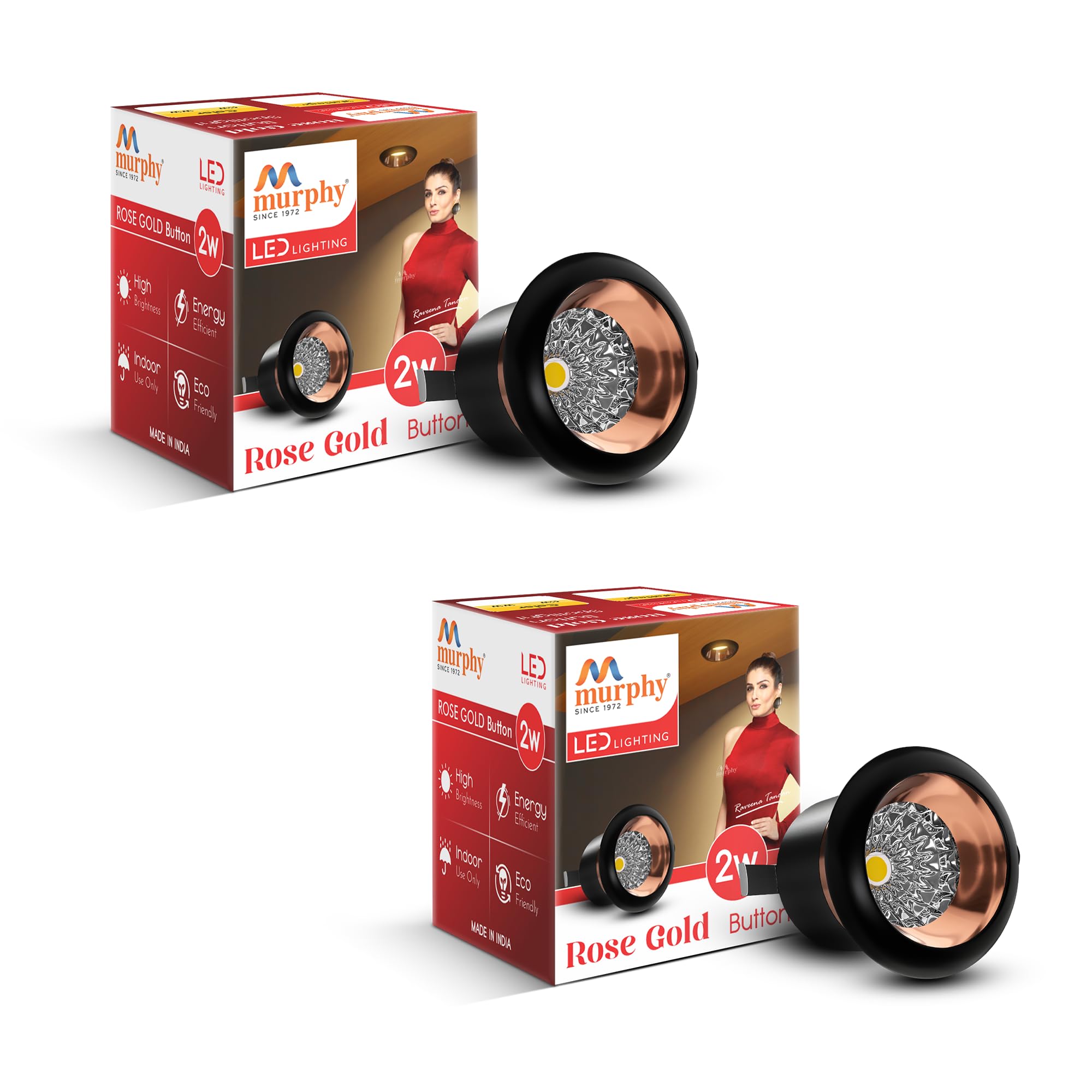 Murphy 2 Watts Rose Gold Button LED Cool White Round LED Spot Light, Pack of 2