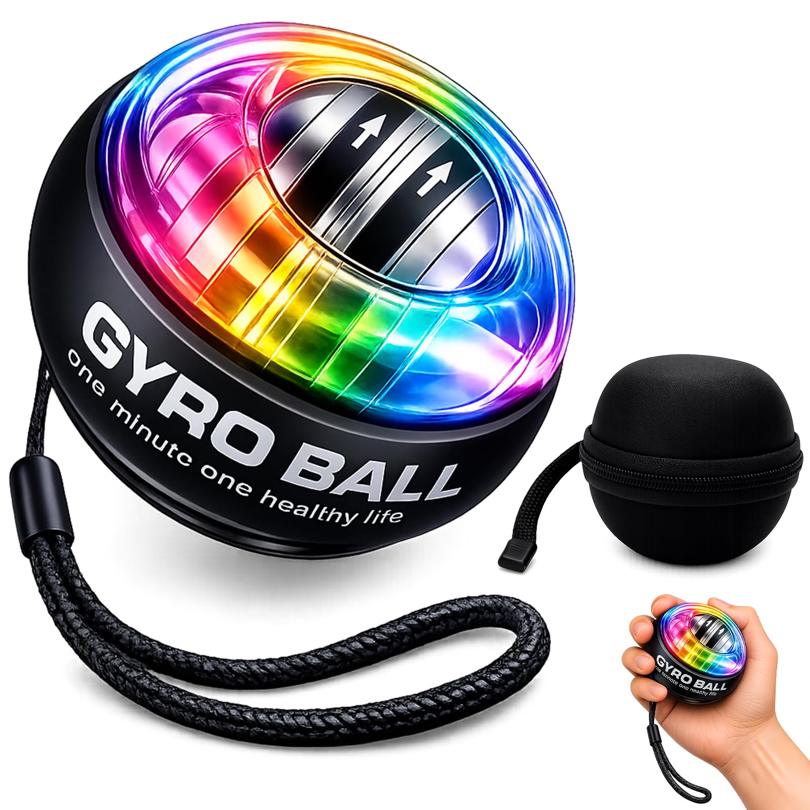 Vutlace Self-Starting Gyroball Wrist Ball, Power Trainer Ball, Wrist Strengthening Device, Arm Strengthening Arm Finger Wrist, Light Control, birthday present
