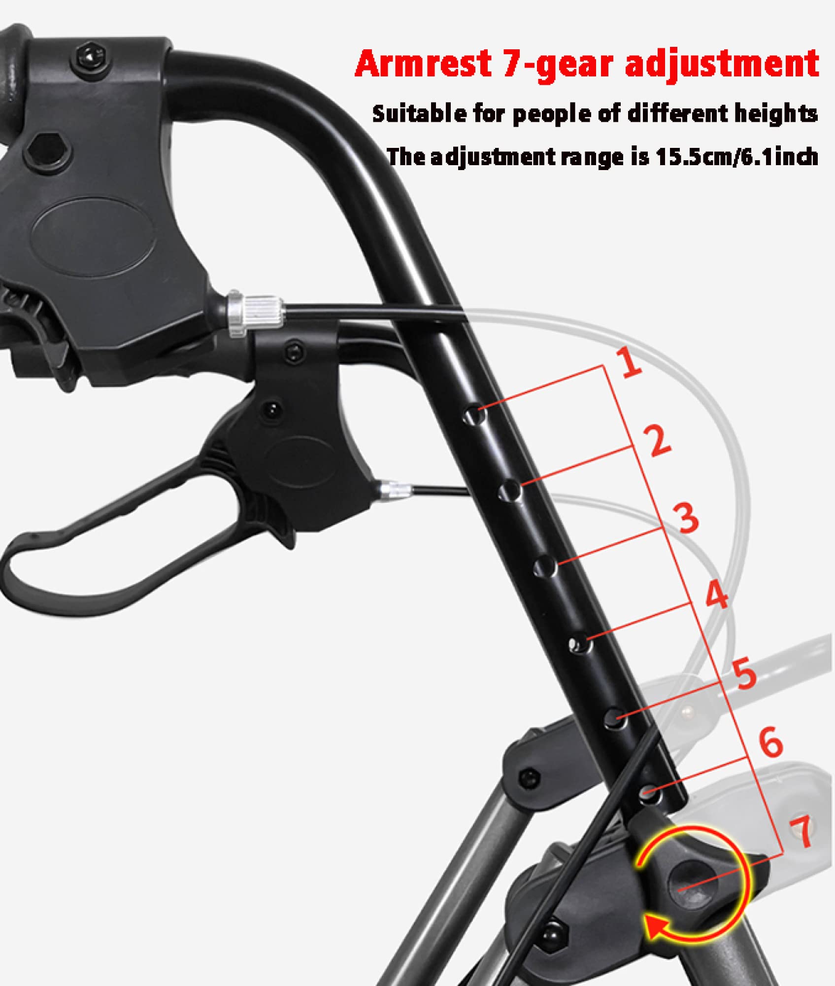 Andador con ruedas con asiento blando - Andador con ruedas para silla de transporte con ruedas de 6 pulgadas - Ayuda para caminar plegable con asas ajustables en altura - Soporte de 300 libras