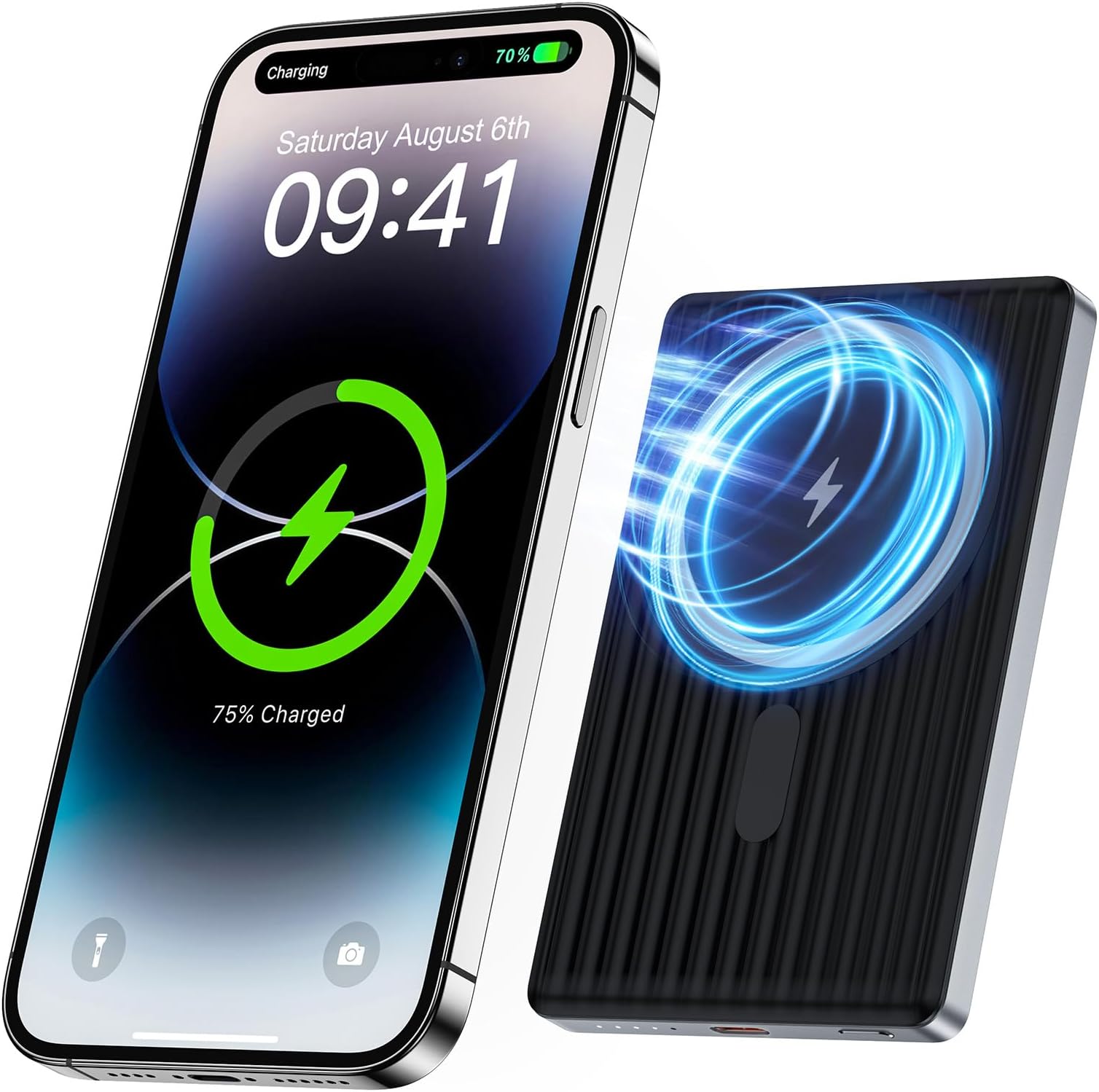Magnetic Portable Wireless Charger for Samsung Galaxy S25 S24 Ultra/Z Fold 6/Flip 6/S23/S22/S21,5000mAh Magnetic Power Bank 20W PD Fast Charging Wireless Portable Charger for iPhone 16 Pro/15/14/13/12