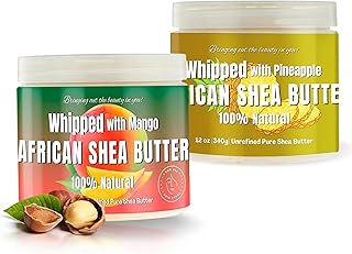RA COSMETICS Whipped Shea Butter Bundle Pack - Pineapple & Mango, 12oz Jar each | 100% Pure African Shea for Men & Women | Natural Moisturizer with Essential Vitamins for Radiant Skin & Luscious Hair