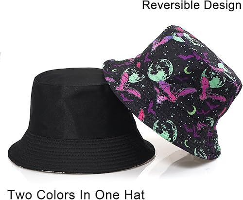 Vista 28 de Halloween Bucket Hat Beach Sun Hat Funny Fishing Hat for Women, Reversible Double-Side Wear