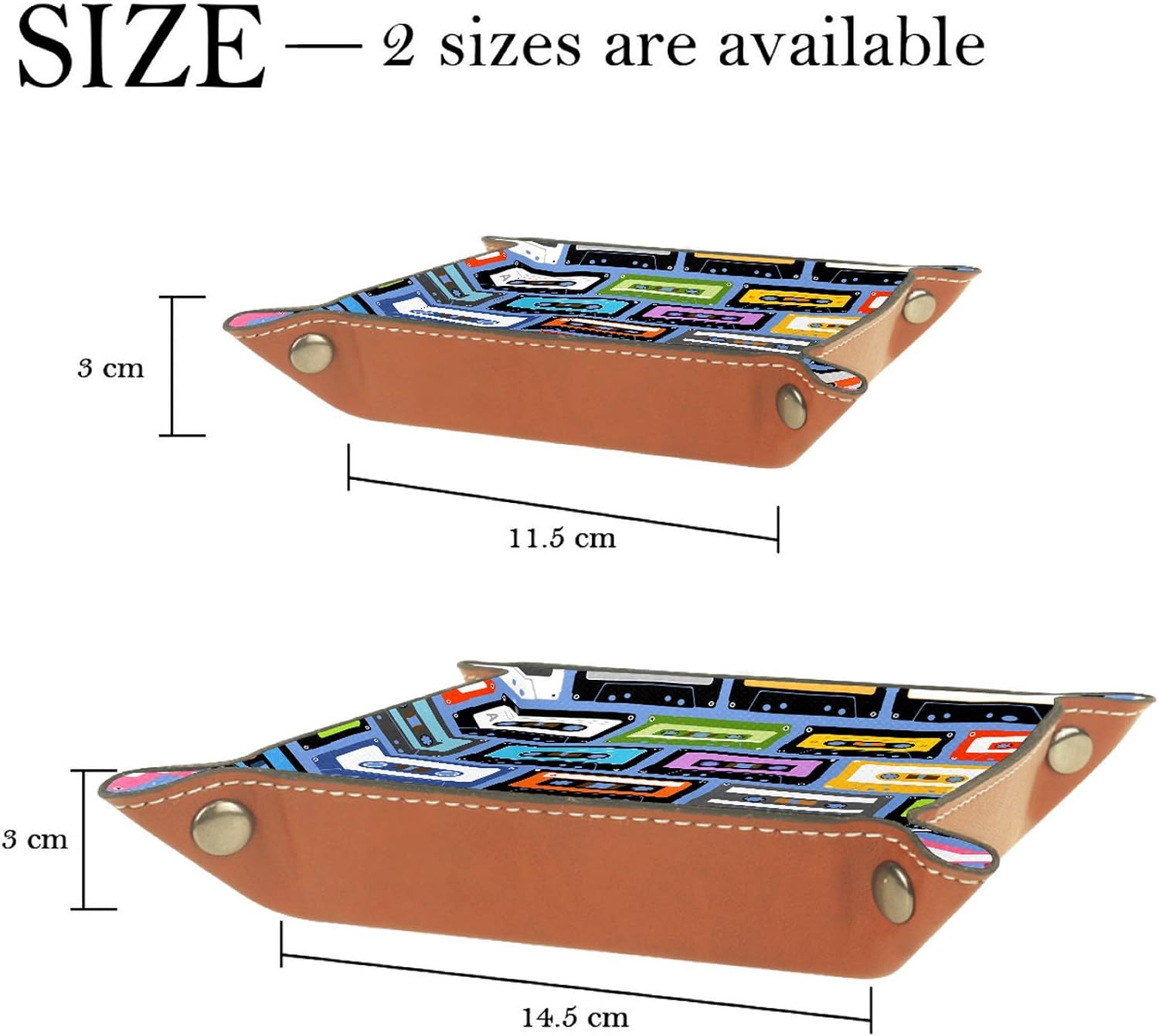 Vintage Analogue Music Recordable Cassettes Practical Microfiber Leather Storage Tray-Office Desk Tray Bedside Caddy Storage Organizer for Wallet Key Watch Phone Jewelry(16X16CM) image 4