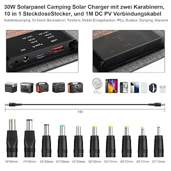Solar Charger 30 W 18 V Kit: Foldable Solar Panel Camping Solar Panel ETFE