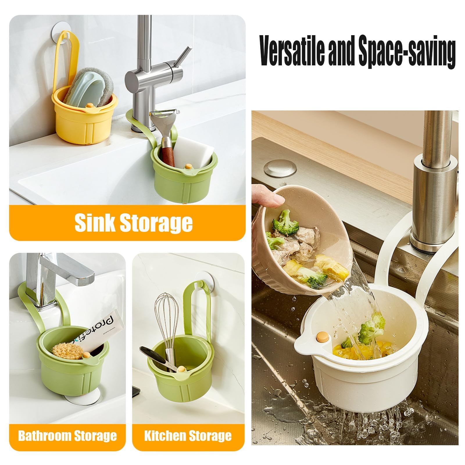 2025 Faucet Hanging Sink Strainer – Press Automatic Quick-Drain Basket With Self-Cleaning Corner Design (Green)