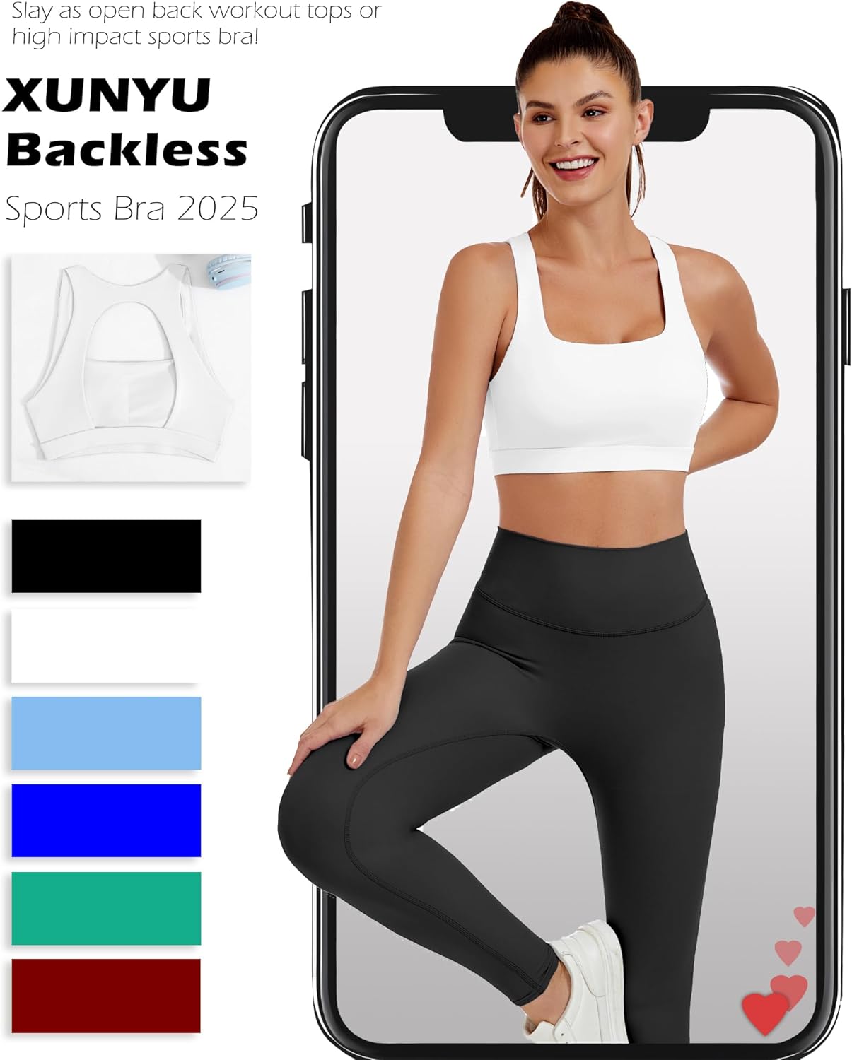 XUNYU Sports Bras for Women Padded Open Back Workout Tank Tops Built in Bra Push Up High Support Crop Yoga Athletic Top - Image 8